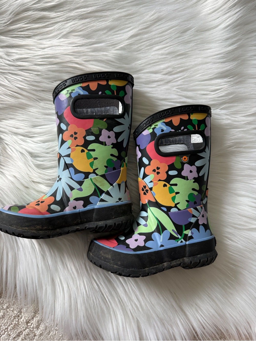 Bogs Kids Black Floral Rain Boots with Multicolor Flowers - Picture 3 of 6